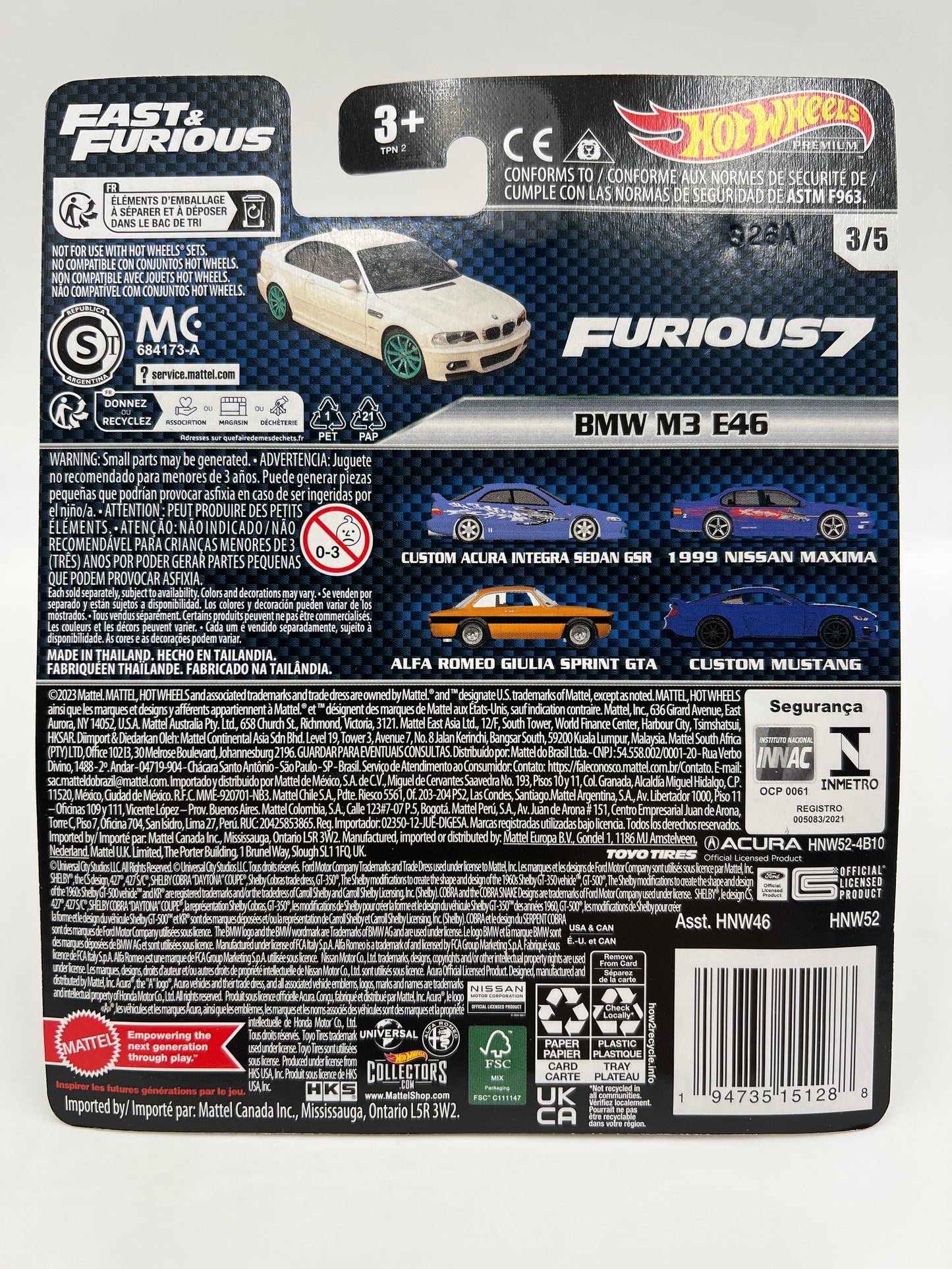 Hot Wheels Premium Fast & Furious #3 BMW M3 E46 White 248C