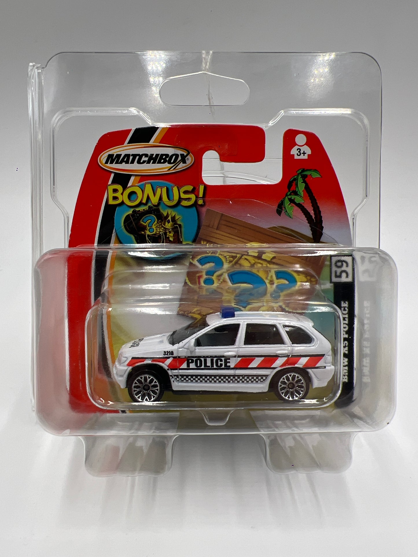 Matchbox #59 Bonus Treasure Short Card BMW X5 Police White W/Protector VHTF