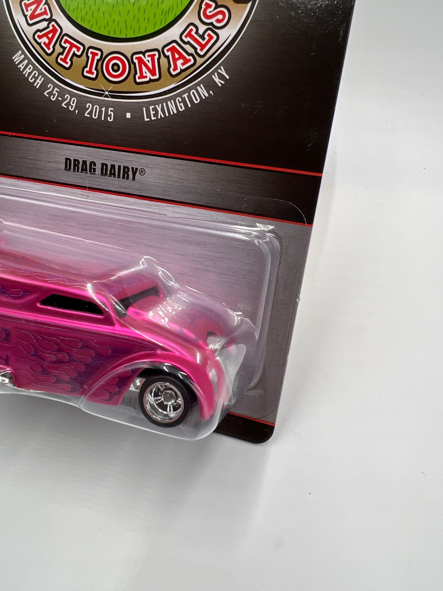 2015 Hot Wheels 15th Annual Collectors Nationals KY #2217/3600 Drag Dairy Pink W/Protector
