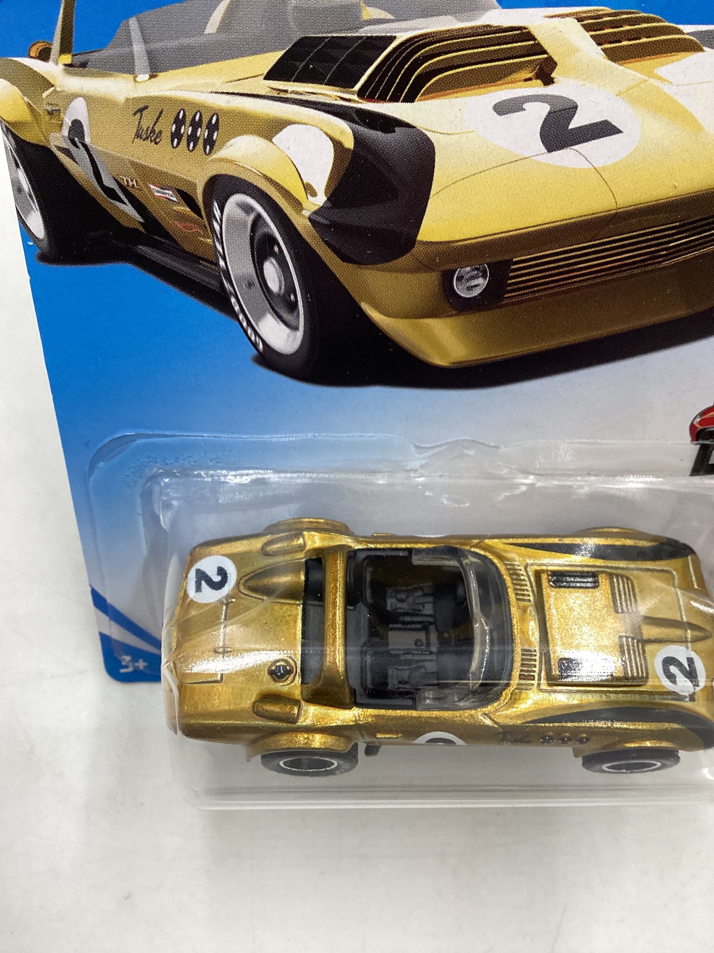 2019 Hot wheels Super treasure hunt #53 Corvette Grand Sport Roadster Gold W/Protector *Crushed Blister*