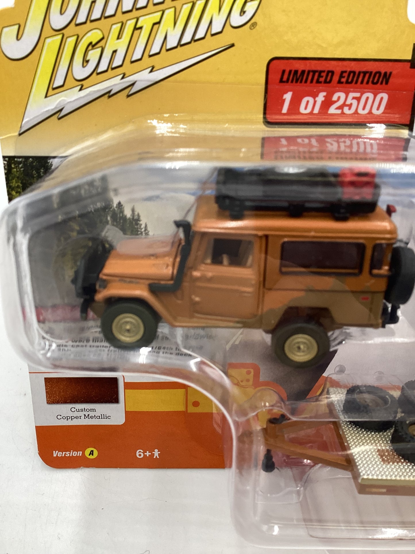 Johnny Lightning Truck And Trailer Release 1 1980 Toyota Land Cruiser with open car trailer