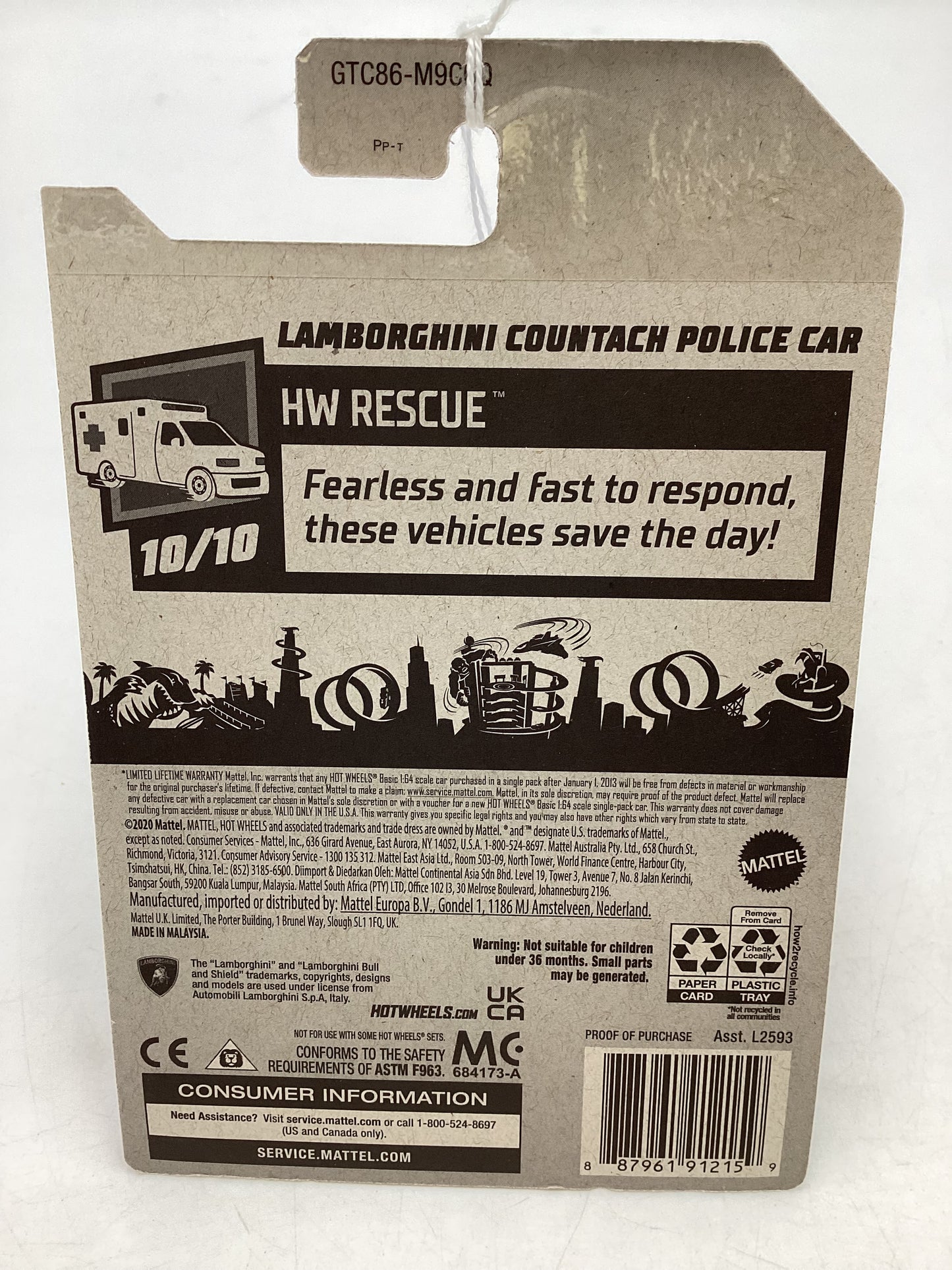 2021 Hot wheels Treasure Hunt #247 Lamborghini Countach Police Car 275D