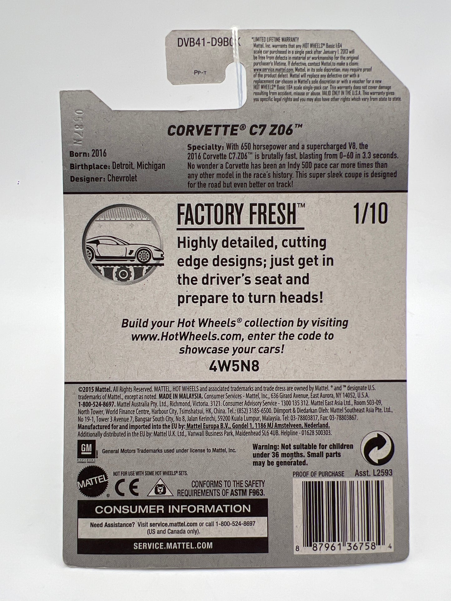 2017 Hot Wheels Factory Fresh #217 Corvette C7 Z06 Red 10B