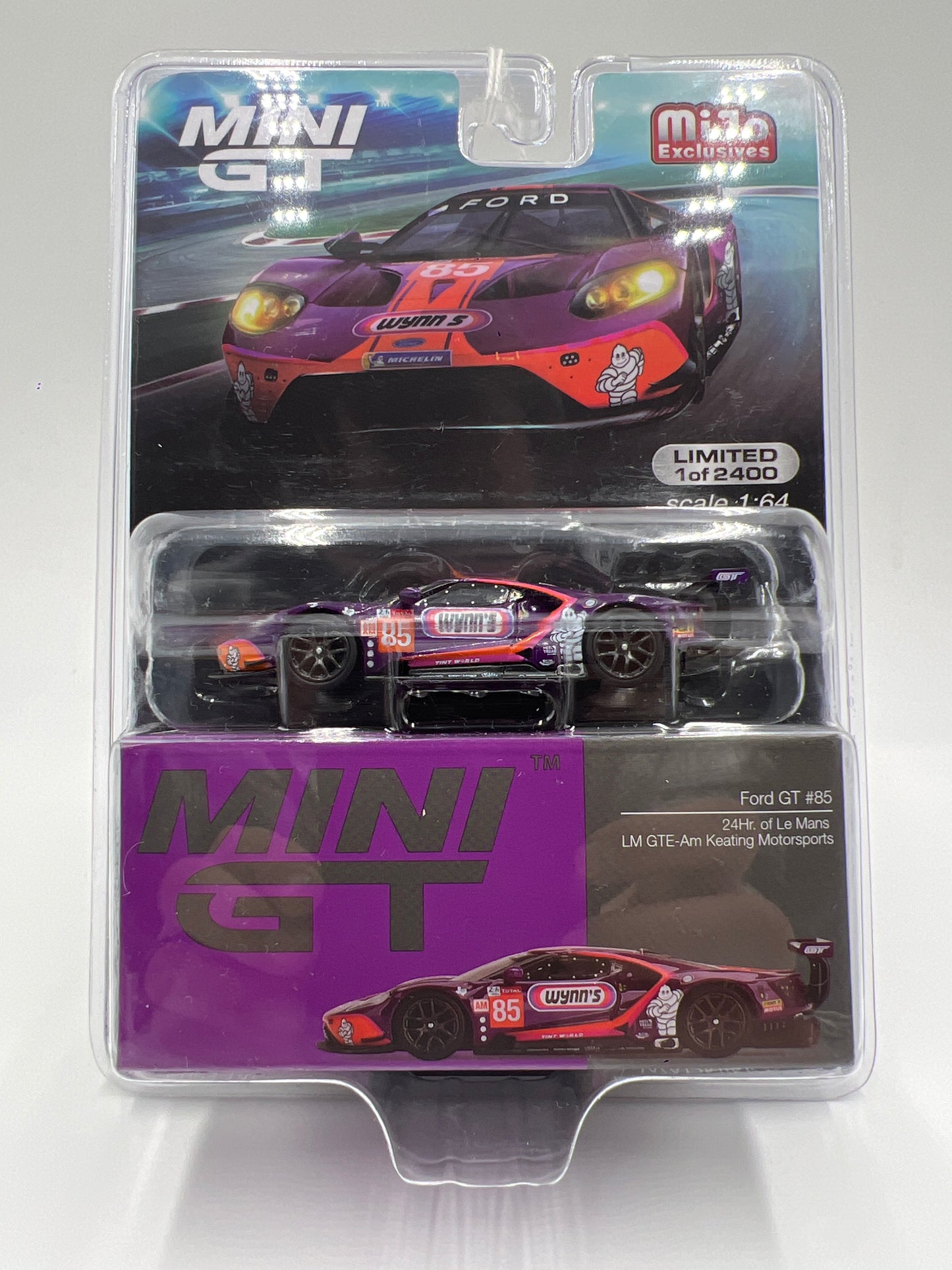 Mini GT Mijo Exclusives #438 Ford GT #85 Wynns Le Mans Purple