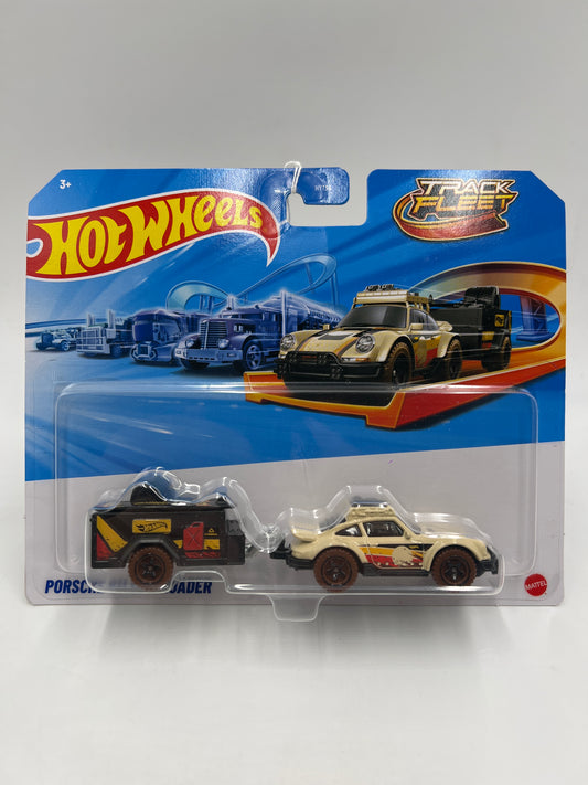 2025 Hot Wheels Track Fleet Porsche 911 Off-Roader Tan W/Black Trailer