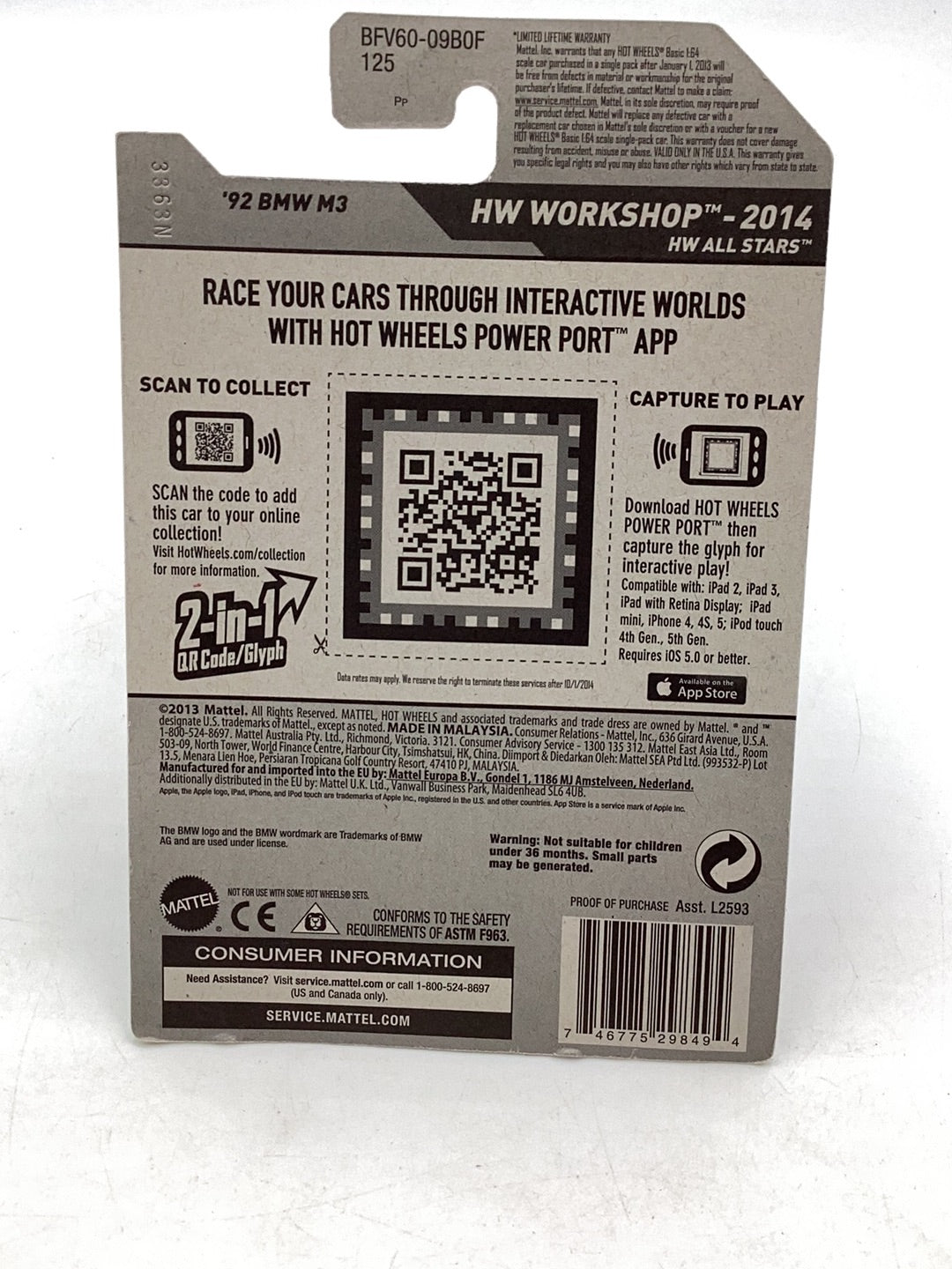 2014 hot wheels #195 92 Bmw M3 White K-Days