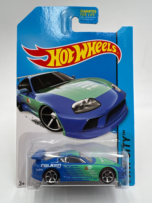 2014 Hot Wheels City #22 Toyota Supra Falken Blue/Green W/Protector