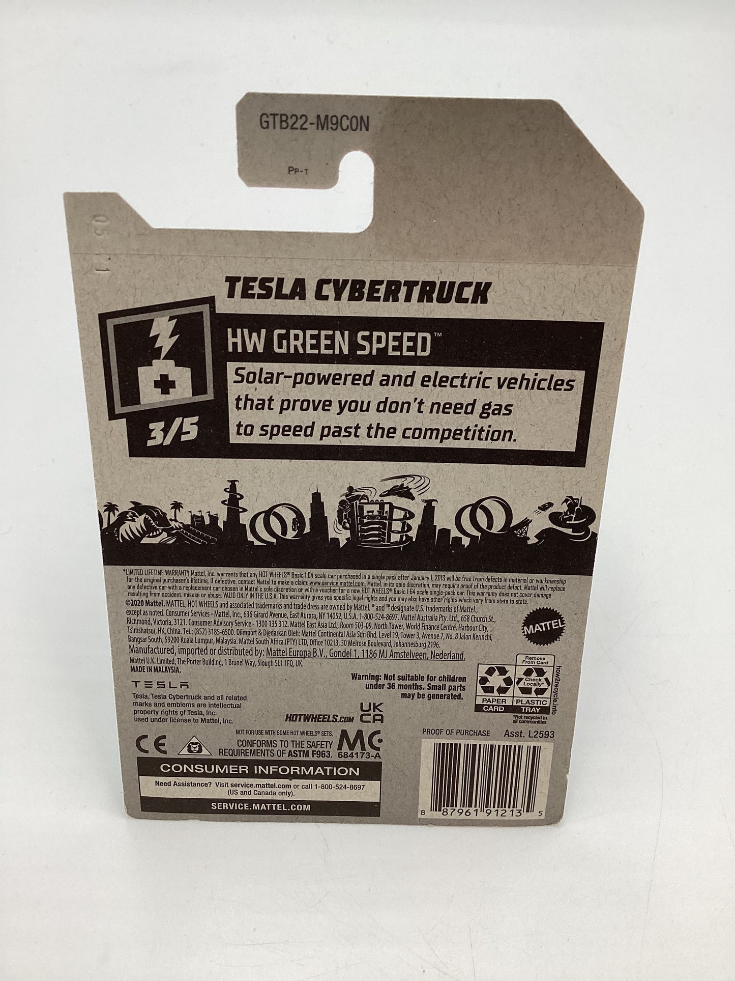 2022 Hot Wheels Green Speed #177 Tesla Cybertruck with protector