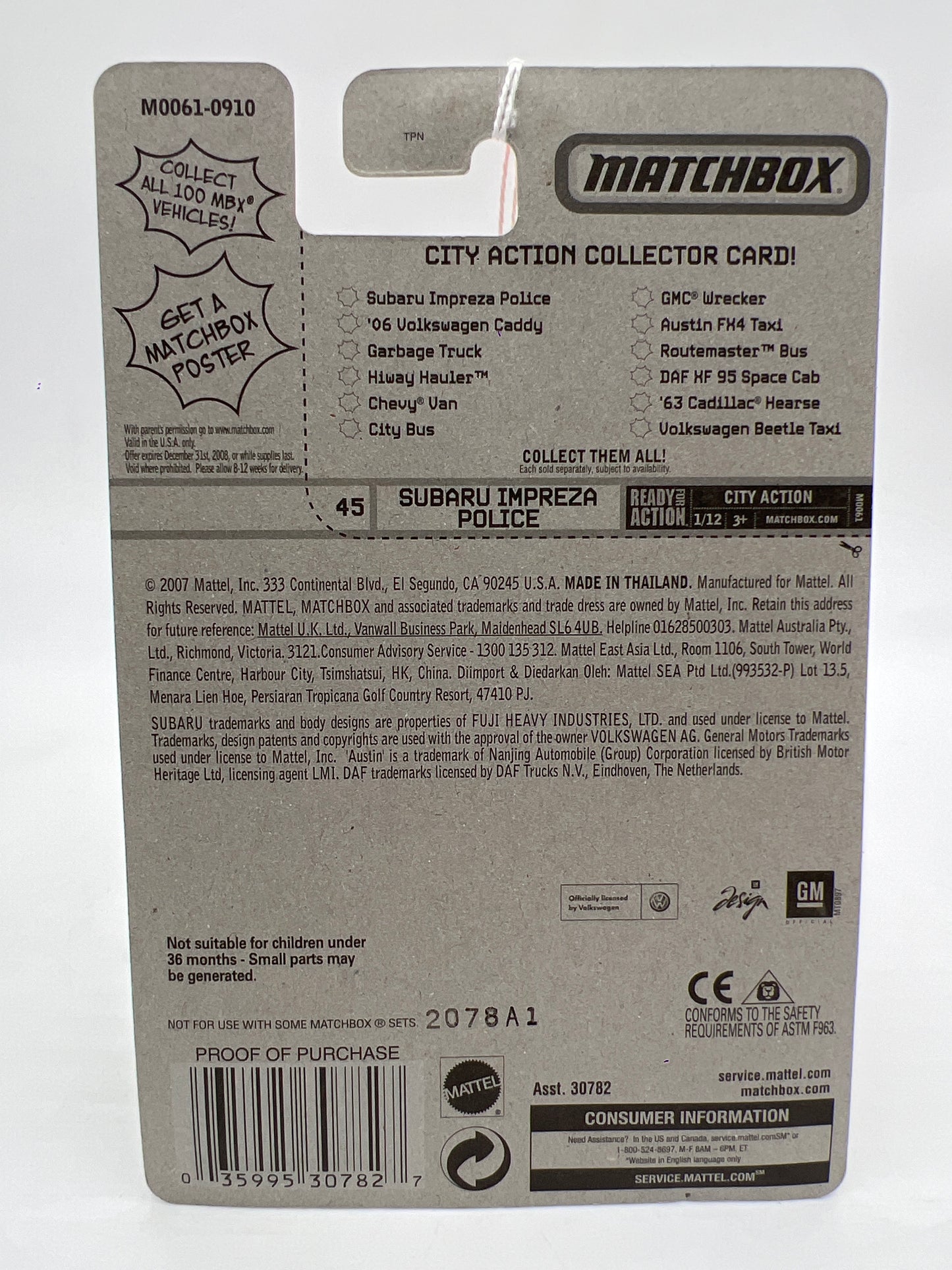 Matchbox City Action #45 Subaru Impreza Police Silver