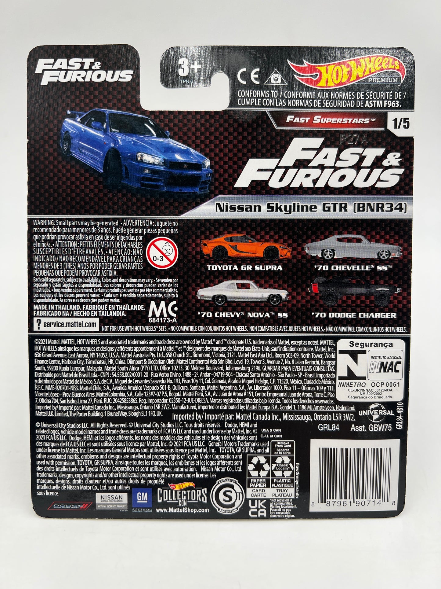 Hot Wheels Fast & Furious Fast Superstars #1 Nissan Skyline GTR BNR34 Blue W/Protector 2