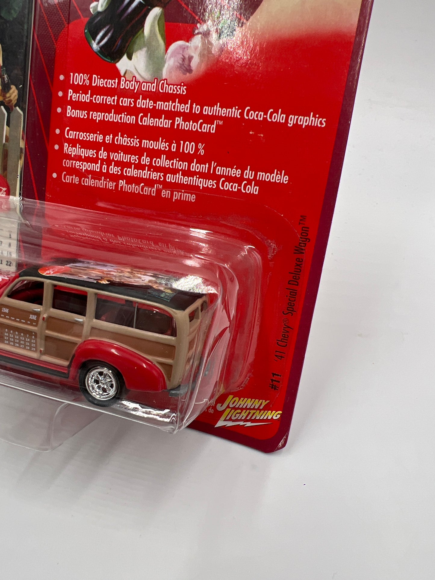 Johnny Lightning Coca Cola Calendar Girl Series #11 41 Chevy Special Deluxe Wagon Red 220D