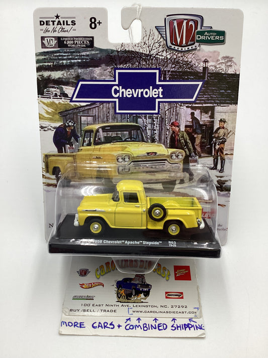 M2 Machines Auto Drivers Chevrolet 1958 Chevrolet Apache Stepside R63 Yellow 189A