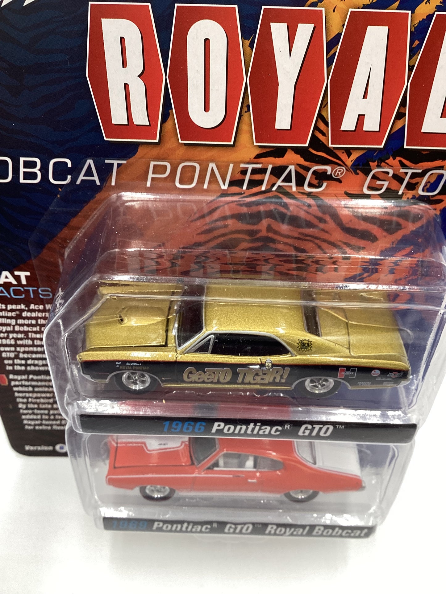 Johnny Lightning Royal Bobcat Pontiac GTO Release 2 Version B 1966 Pontiac GTO Gold/ Black 1969 Pontiac GTO Royal Bobcat Orange 231D