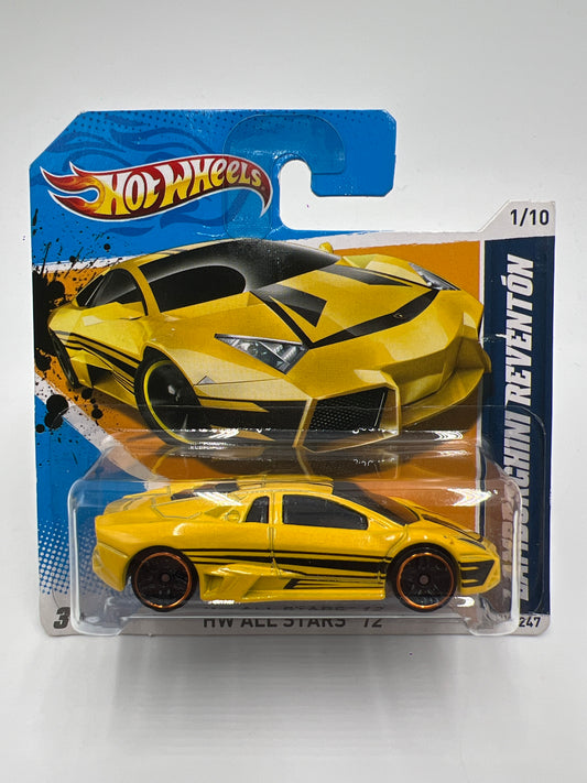 2012 Hot Wheels Short Card All Stars #121 Lamborghini Reventon Yellow W/Protector