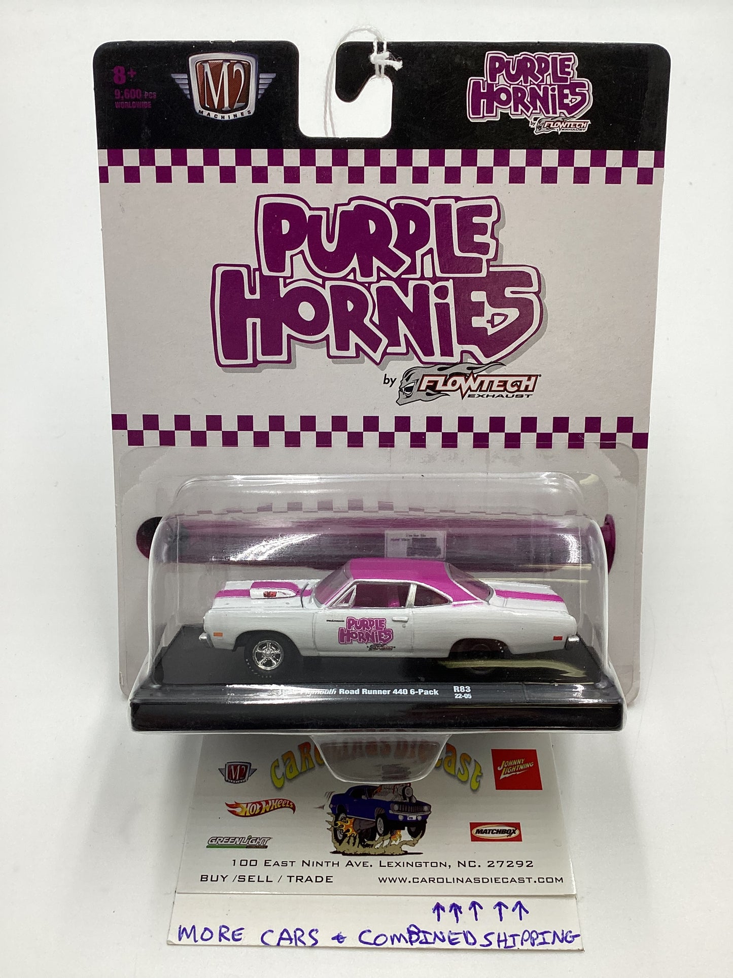 M2 Machines Auto Driver Purple Hornies 1969 Plymouth Road Runner 440 6-Pack White R83 191B