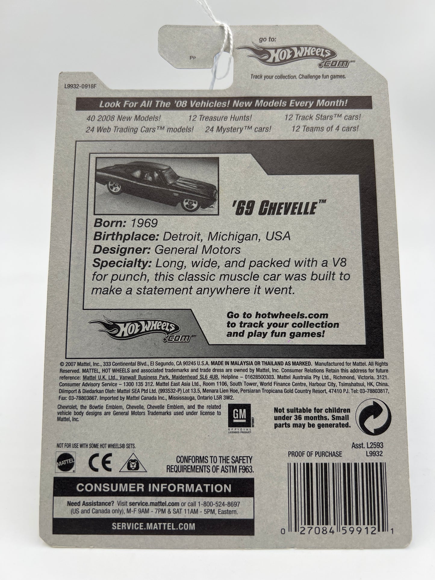 2008 Hot Wheels New Models #17 69 Chevelle Black 5B