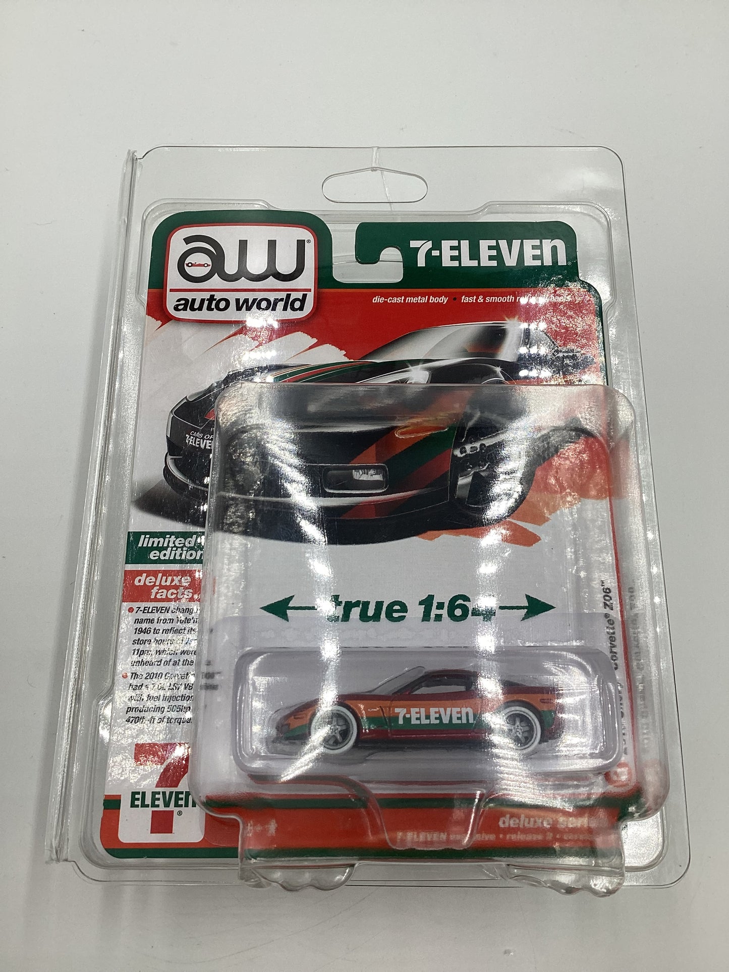 2024 Auto world 7-Eleven Exclusive Release 2 Version A 2010 Chevy Corvette Z06 Red Ultra Red Chase W/protector