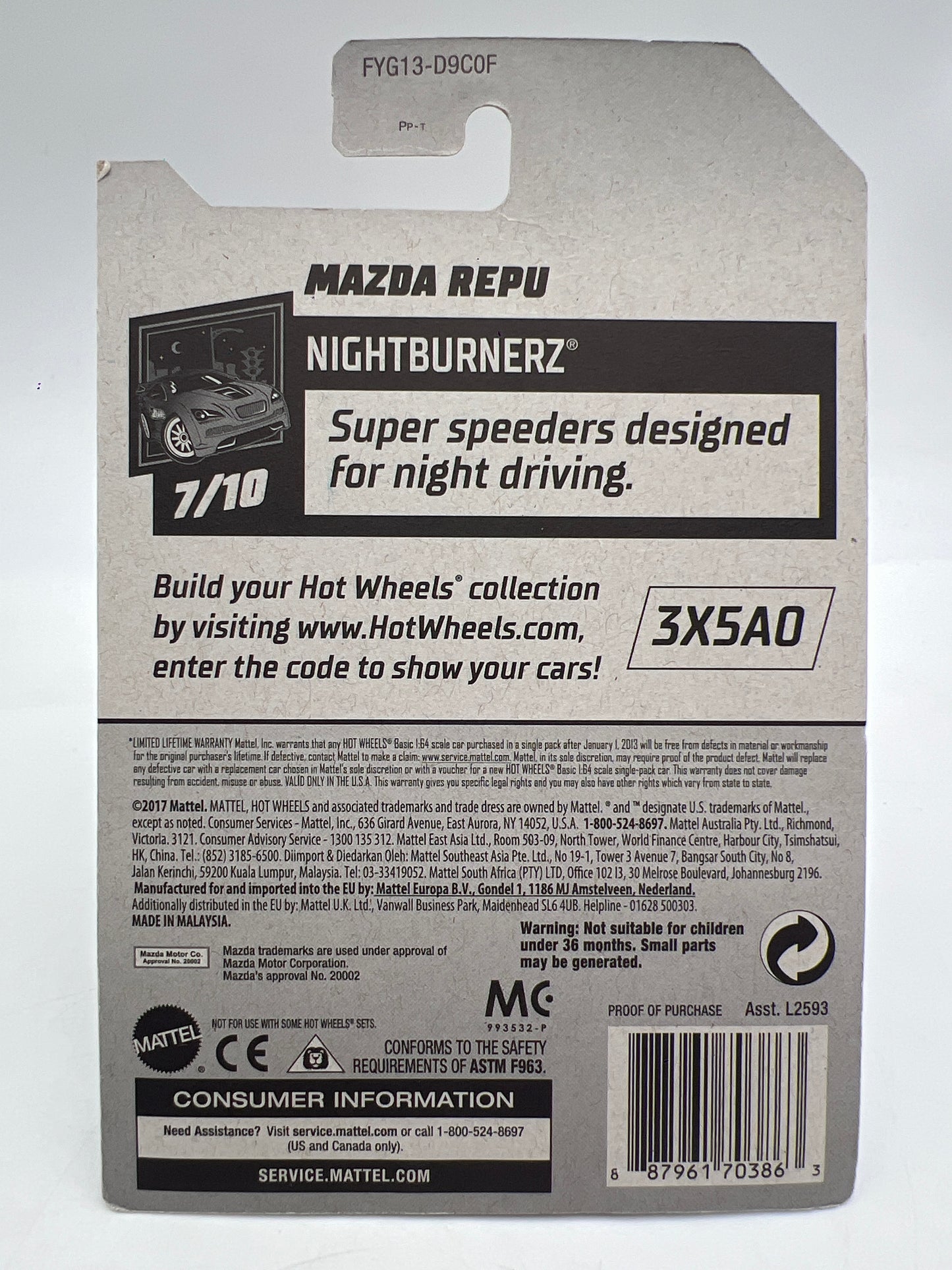 2019 Hot Wheels Super Treasure Hunt #138 Mazda Repu Blue W/ Protector