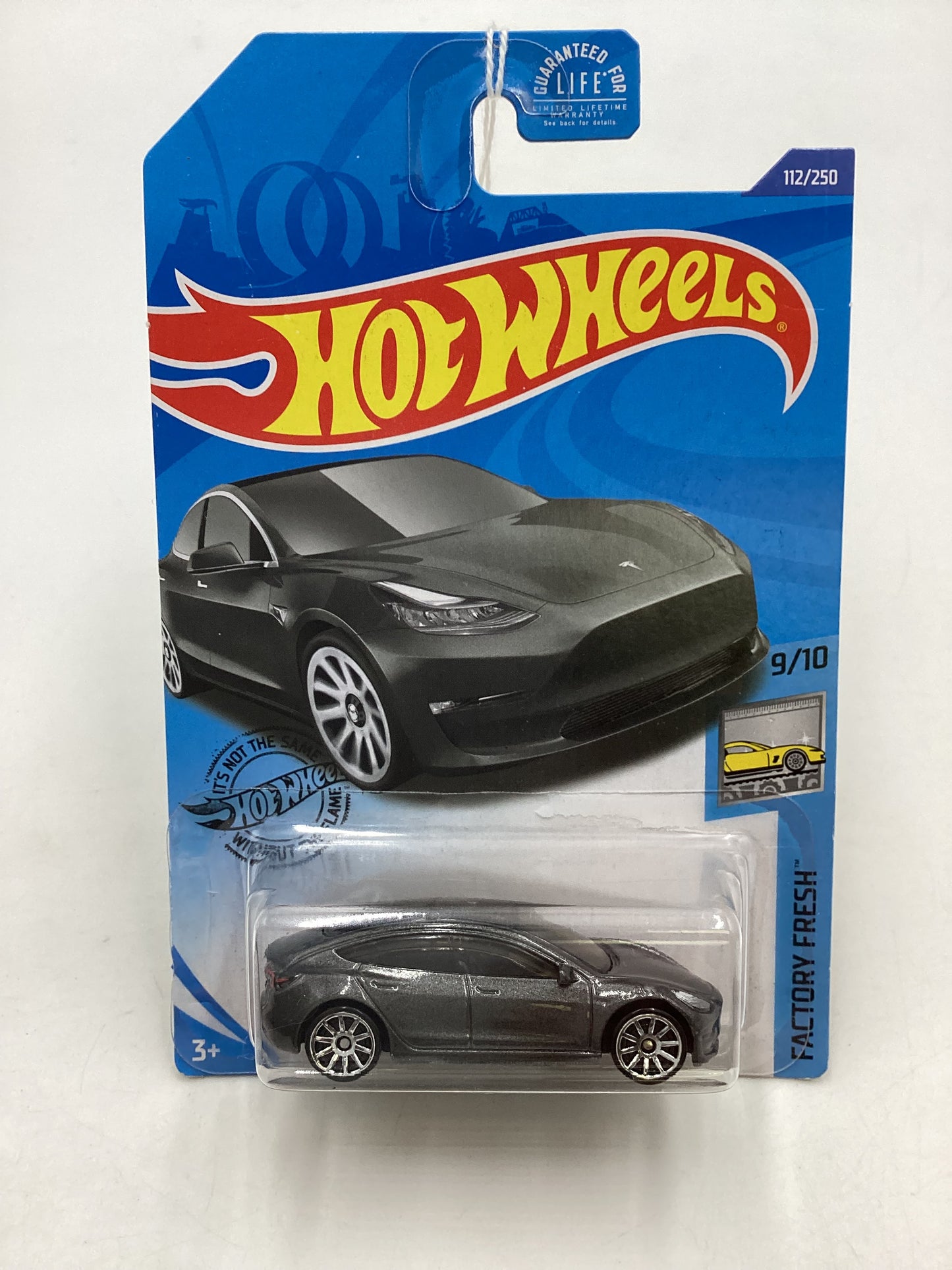 2020 Hot Wheels #112 Tesla Model 3 Silver (Slight Cracked Blister) 48F