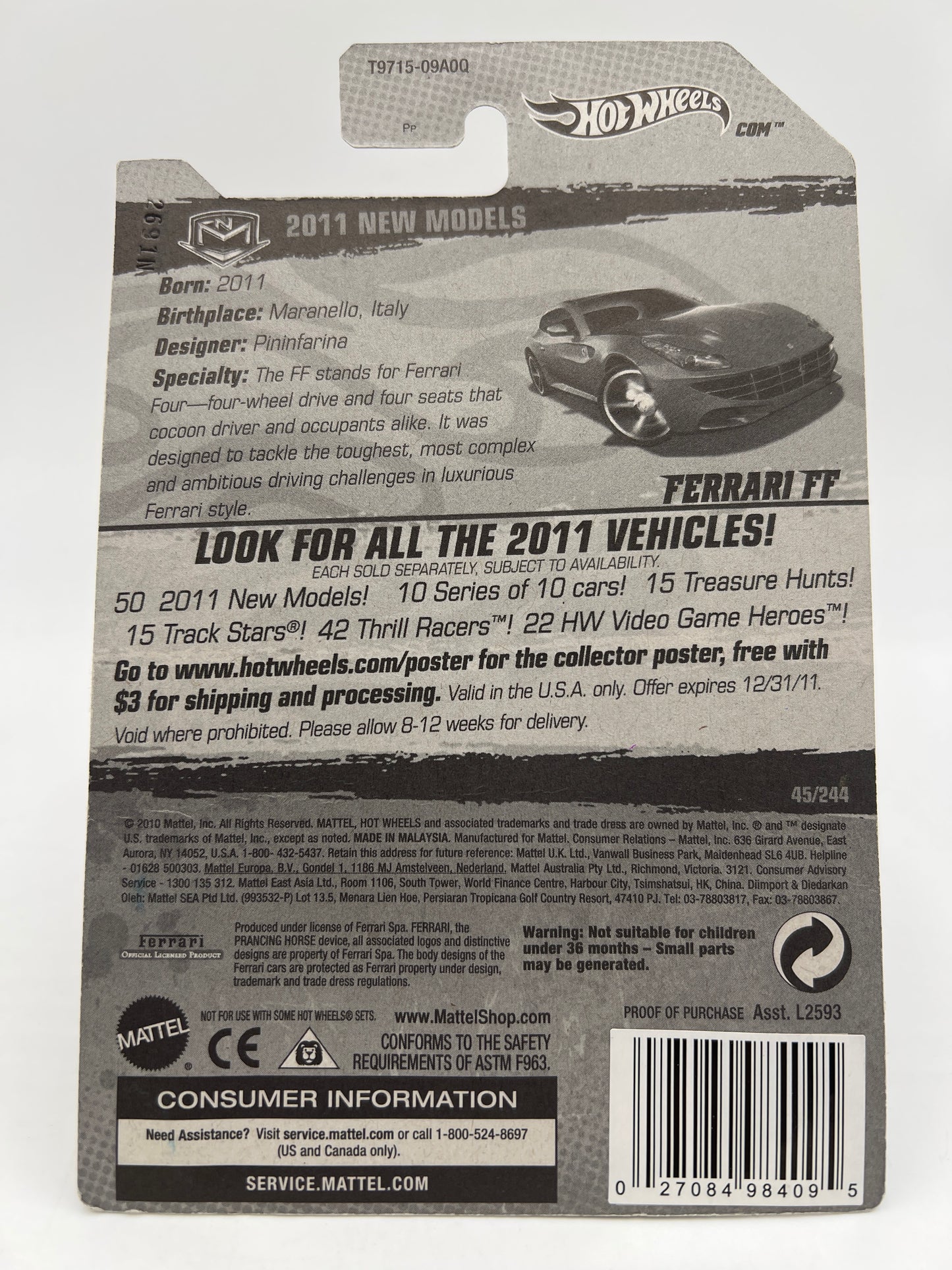 2011 Hot Wheels New Models #45 Ferrari FF Red W/Protector #2