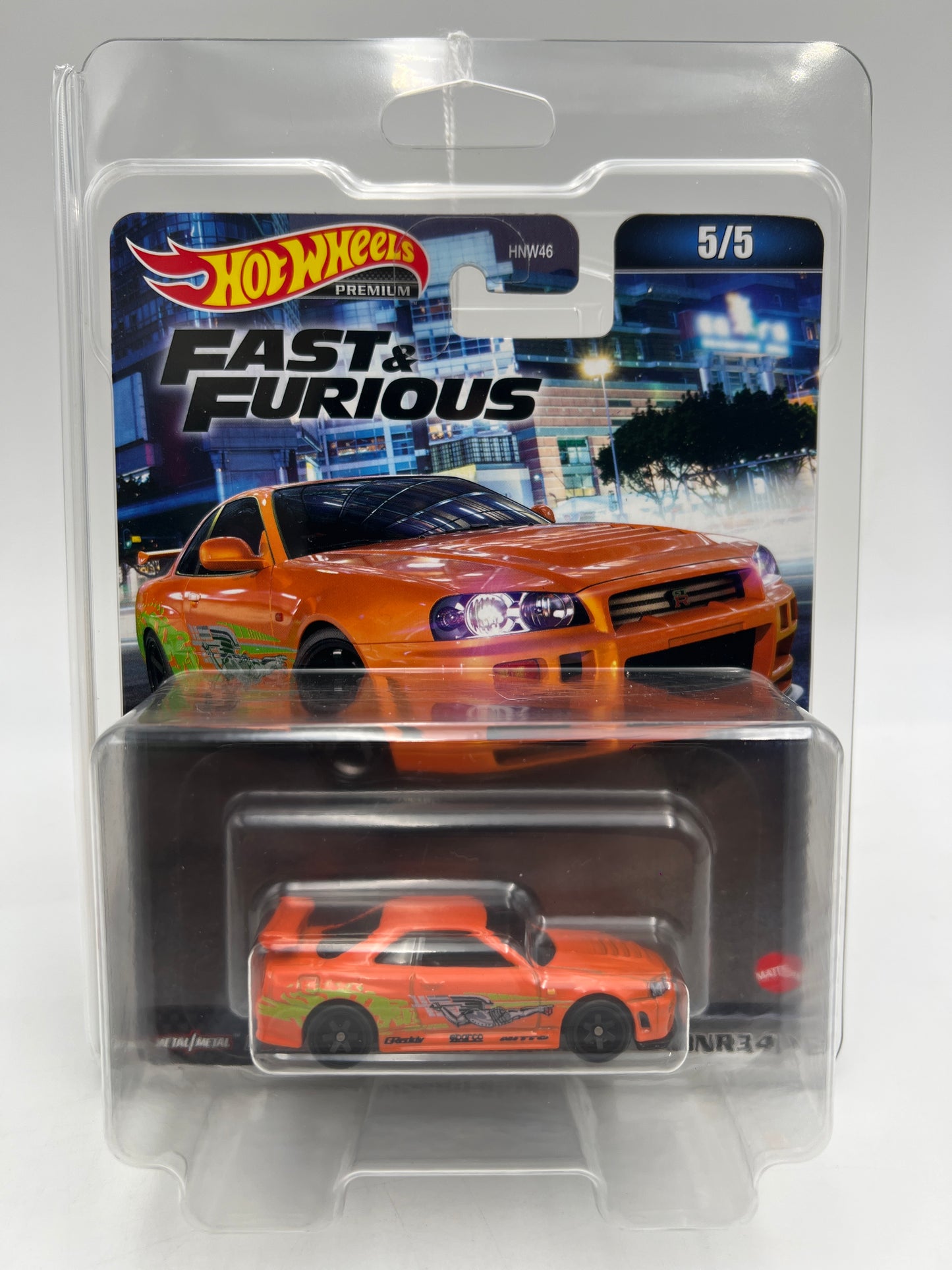 Hot Wheels Premium Fast & Furious #5 Nissan Skyline GT-R BNR34 Orange W/Protector