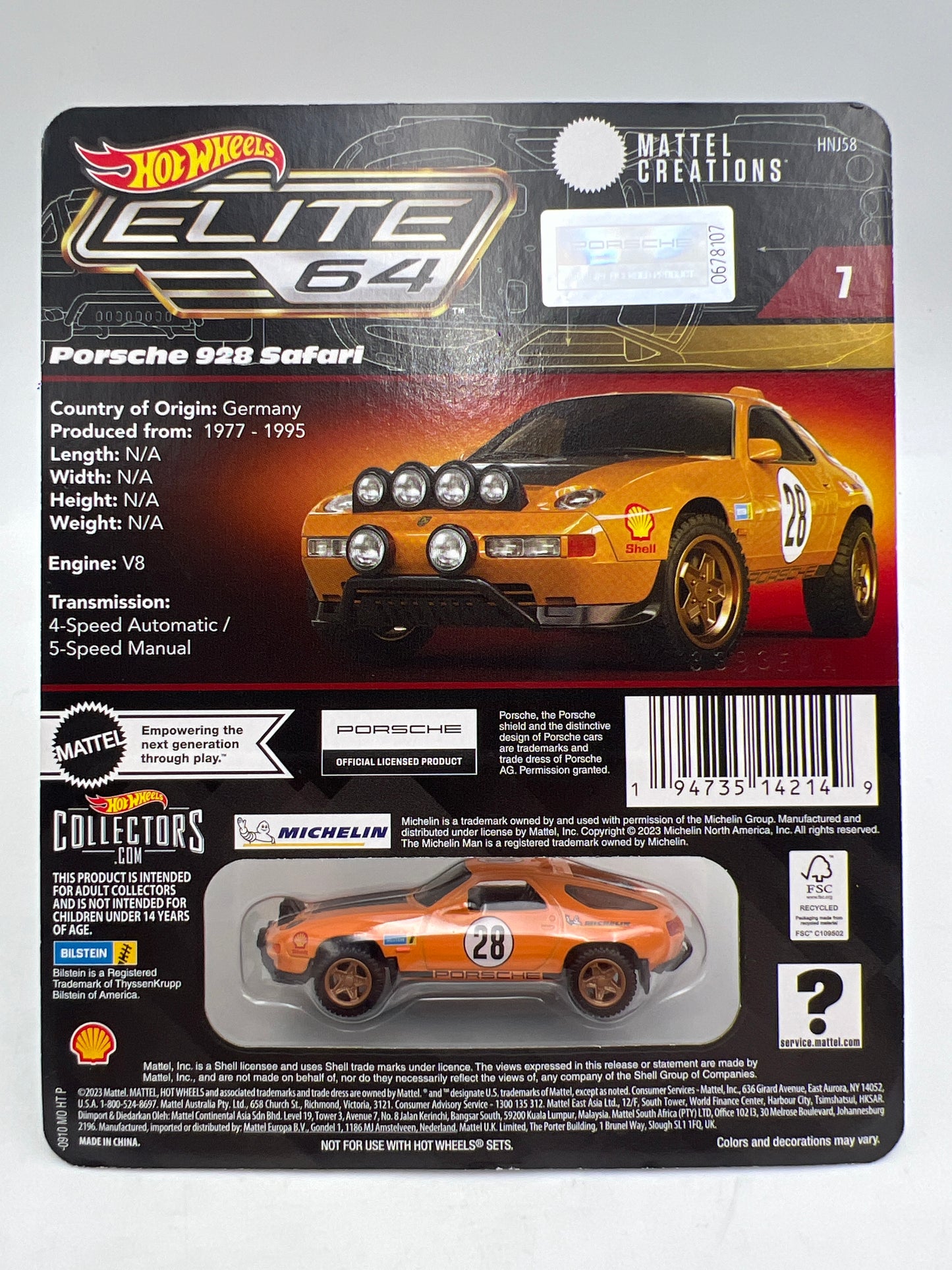 Hot Wheels RLC Elite 64 #7 Porsche 928 Safari Orange W/Protector