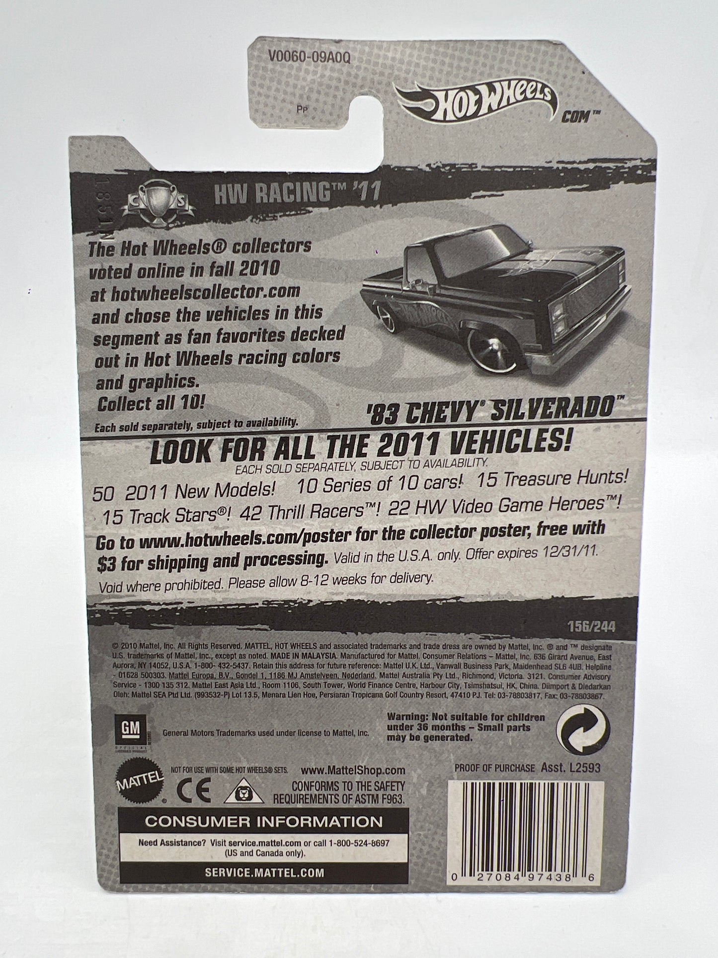 2011 Hot Wheels Walmart Exclusive #156 83 Chevy Silverado Black W/Protector