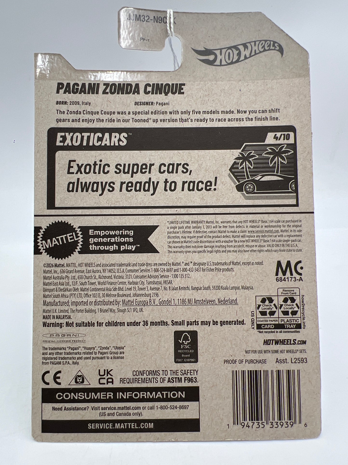 2026 Hot Wheels K Case Walmart Zamac 7 #26 Tooned Pagani Zonda Cinque