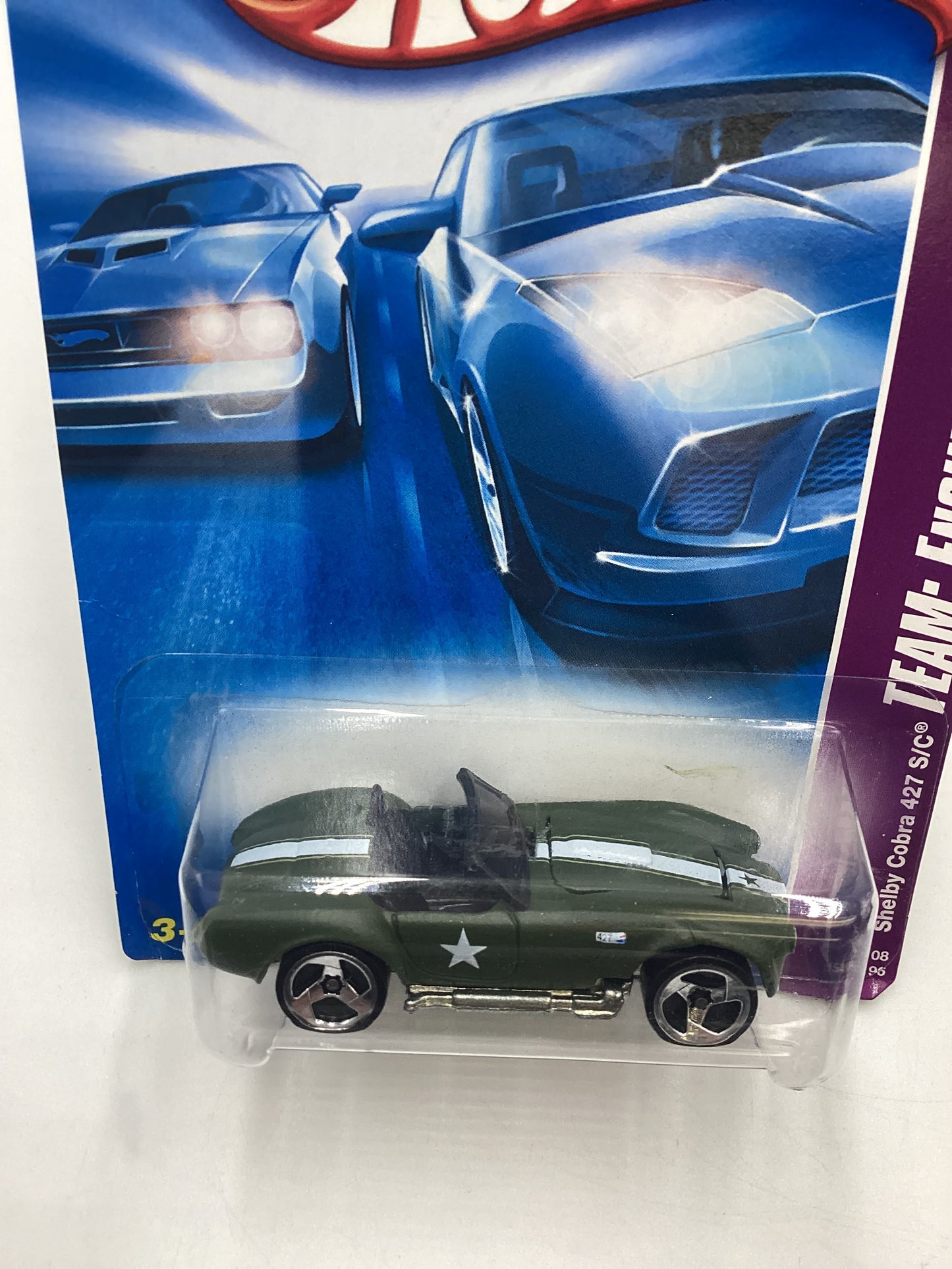 2008 Hot Wheels HW Team: Engine Revealers #154 Shelby Cobra 427 S/C Army Green opening hood 33E