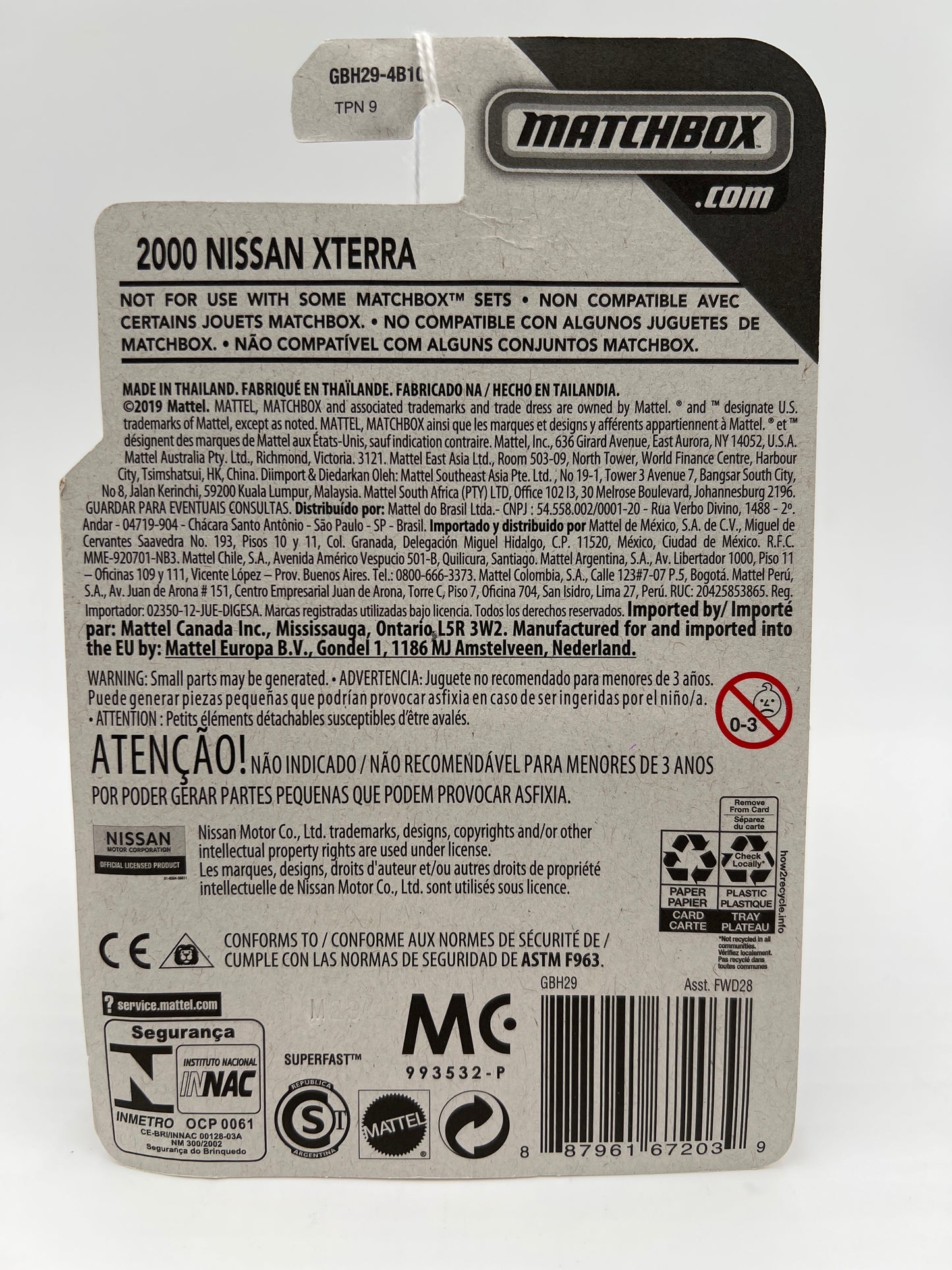 Matchbox Moving Parts MBX Off-Road 2000 Nissan Xterra Yellow 168L