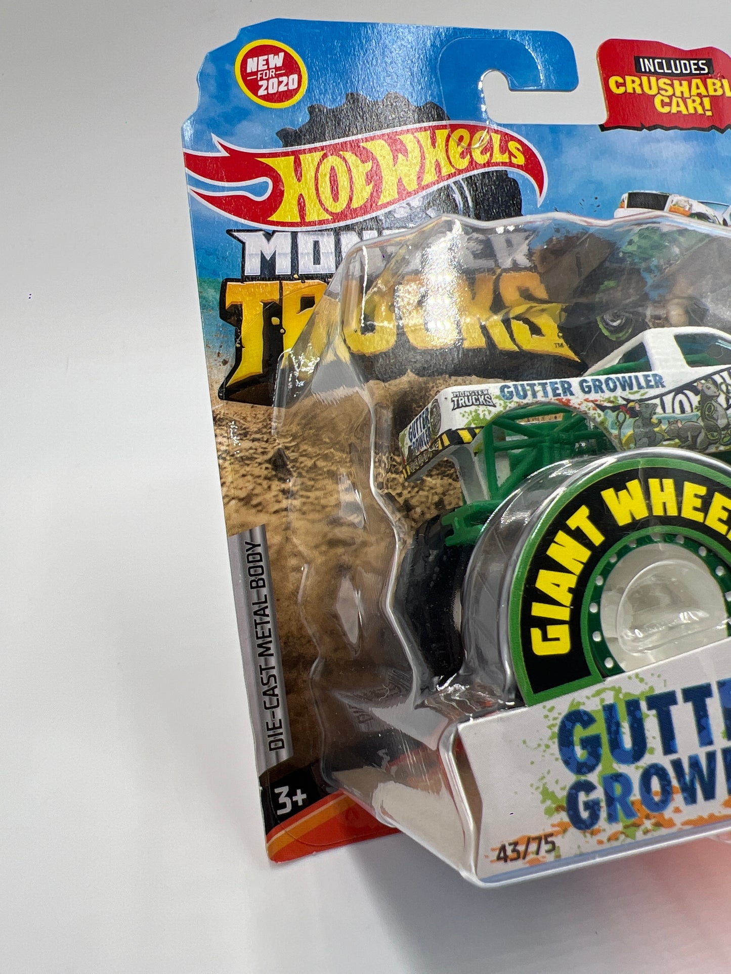 2020 Hot Wheels Monster Trucks HW Metro #3 Gutter Growler W/Protector