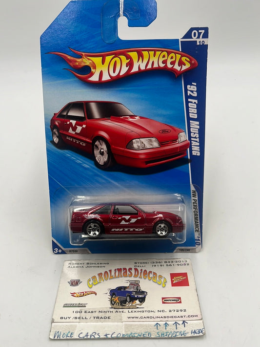 2010 Hot Wheels Performance ‘92 Ford Mustang Red 105/240 27H