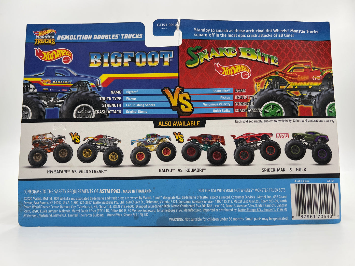 2021 Hot Wheels Monster Trucks Demolition Doubles Bigfoot Vs Snake Bite