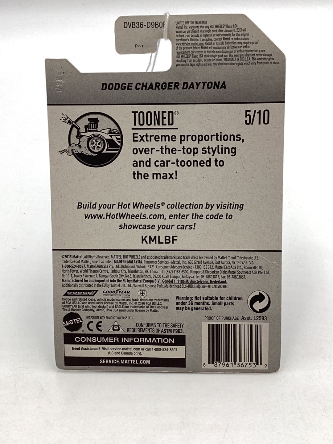 2017 Hot Wheels #103 Tooned Dodge Charger Daytona 57F
