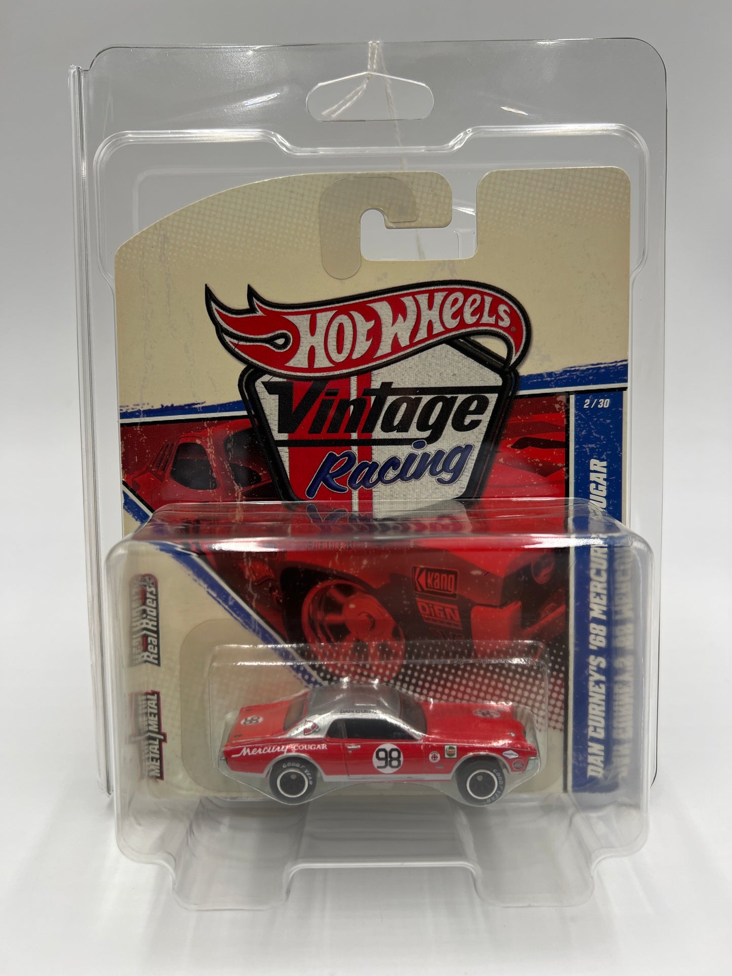 Hot Wheels Premium Vintage Racing #2 Dan Gurneys 68 Mercury Cougar Red W/Protector