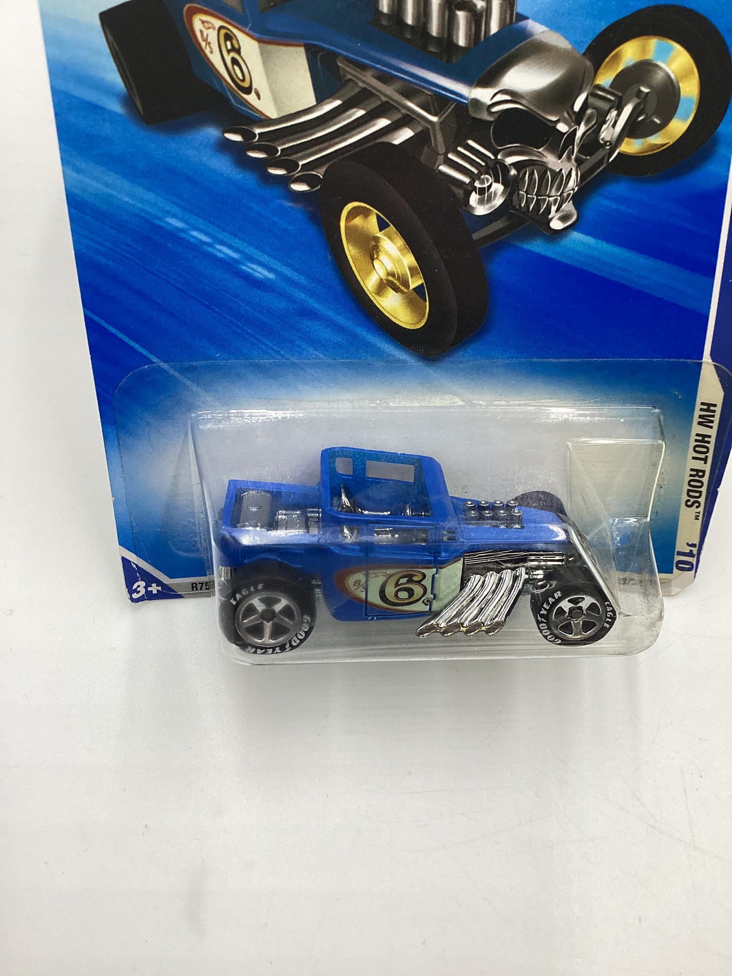 2010 Hot Wheels #143 Bone Shaker Blue Goodyear Tires Walmart Exclusive 234B