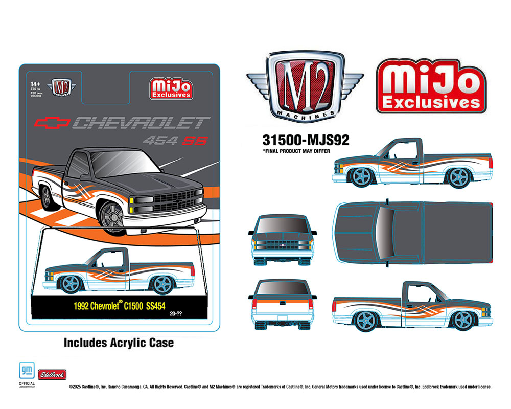 Preorder M2 Machines 1:64 1992 Chevrolet C1500 SS 454 Two-Tone White with Grey MiJo Exclusives Limited Edition MJS92