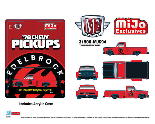 Preorder M2 Machines 1:64 1978 Chevrolet Cheyenne Super 30 Custom EDELBROCK Red MiJo Exclusives Limited Edition MJS94