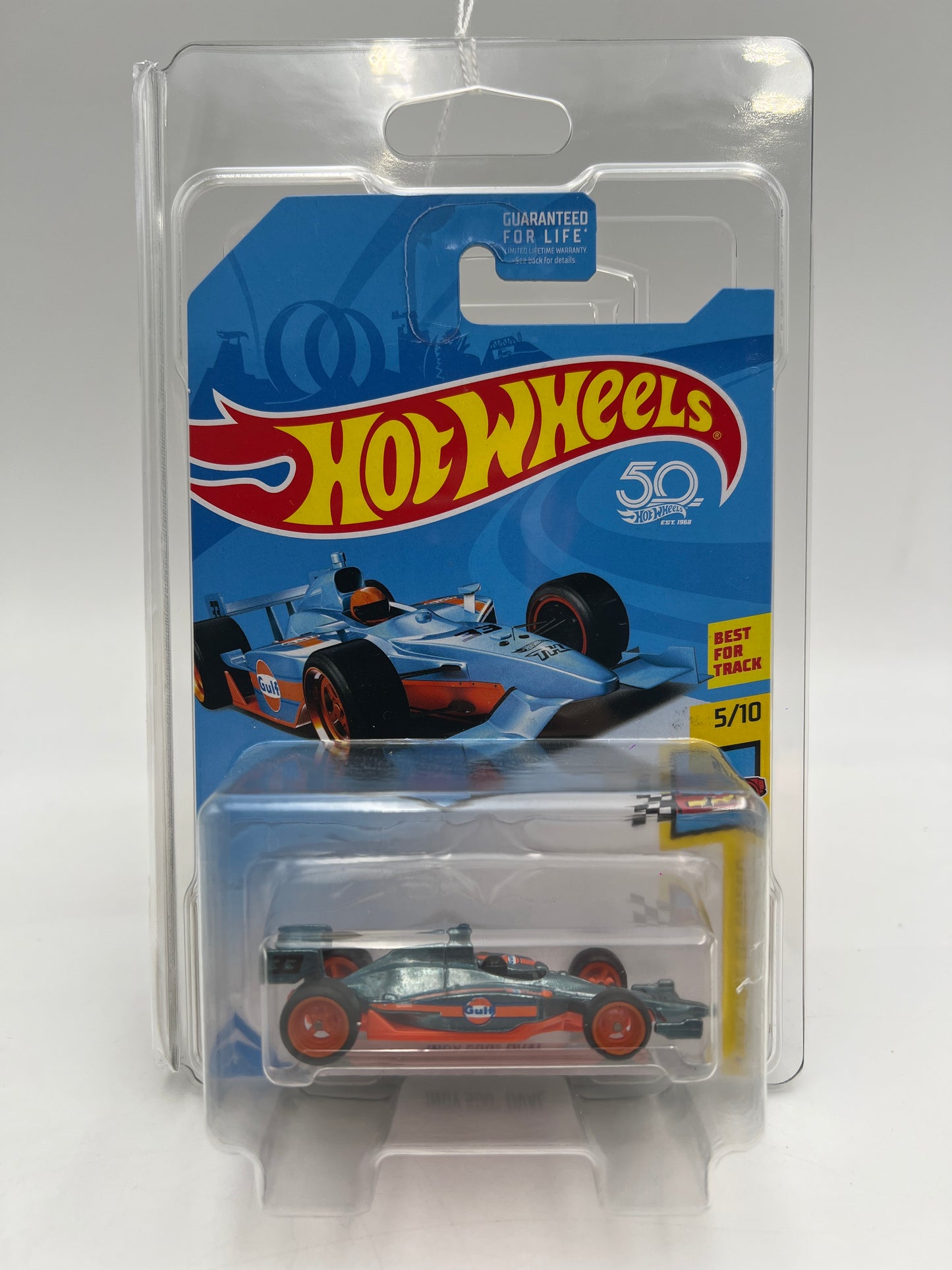 2018 Hot Wheels Super Treasure Hunt Indy 500 Oval Gulf Blue W/Protector