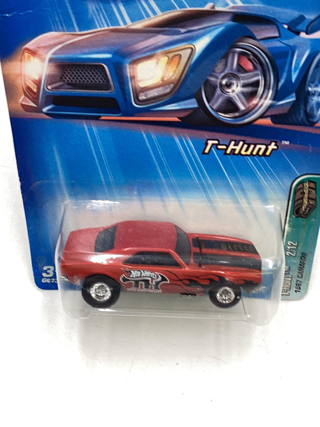 2005 Hot Wheels #122 Treasure Hunt 1967 Camaro real riders W/protector (Bad Card)