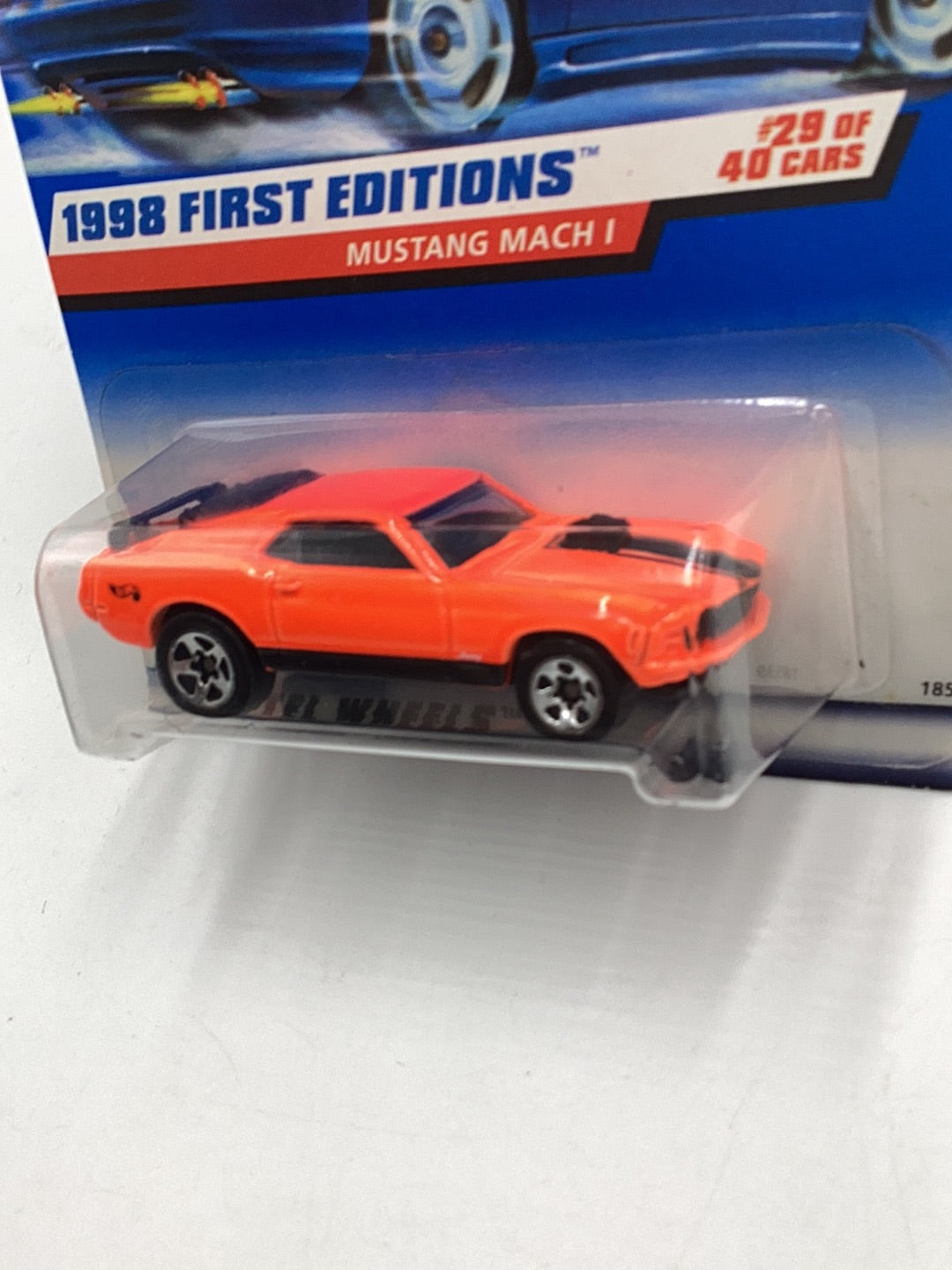 1998 hot wheels #670 Mustang Mach 1 Orange tough color to find with protector