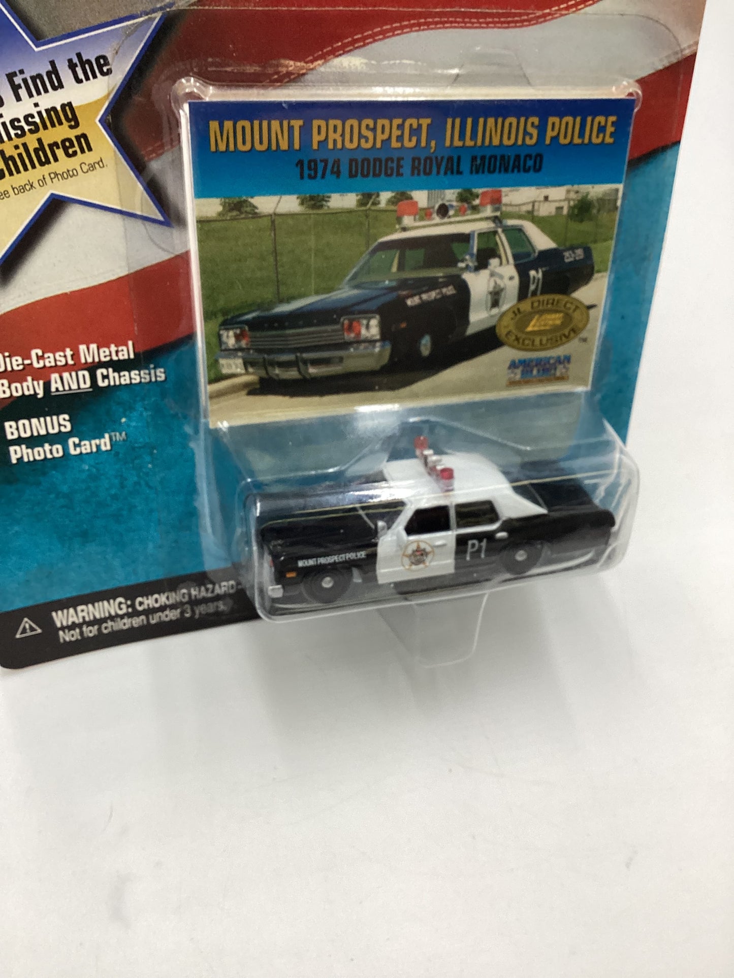 JOHNNY LIGHTNING American Blue Mount Prospect Illinois Police 1974 Dodge Royal. Monoco Black/White JL Direct Exclusive Mail In