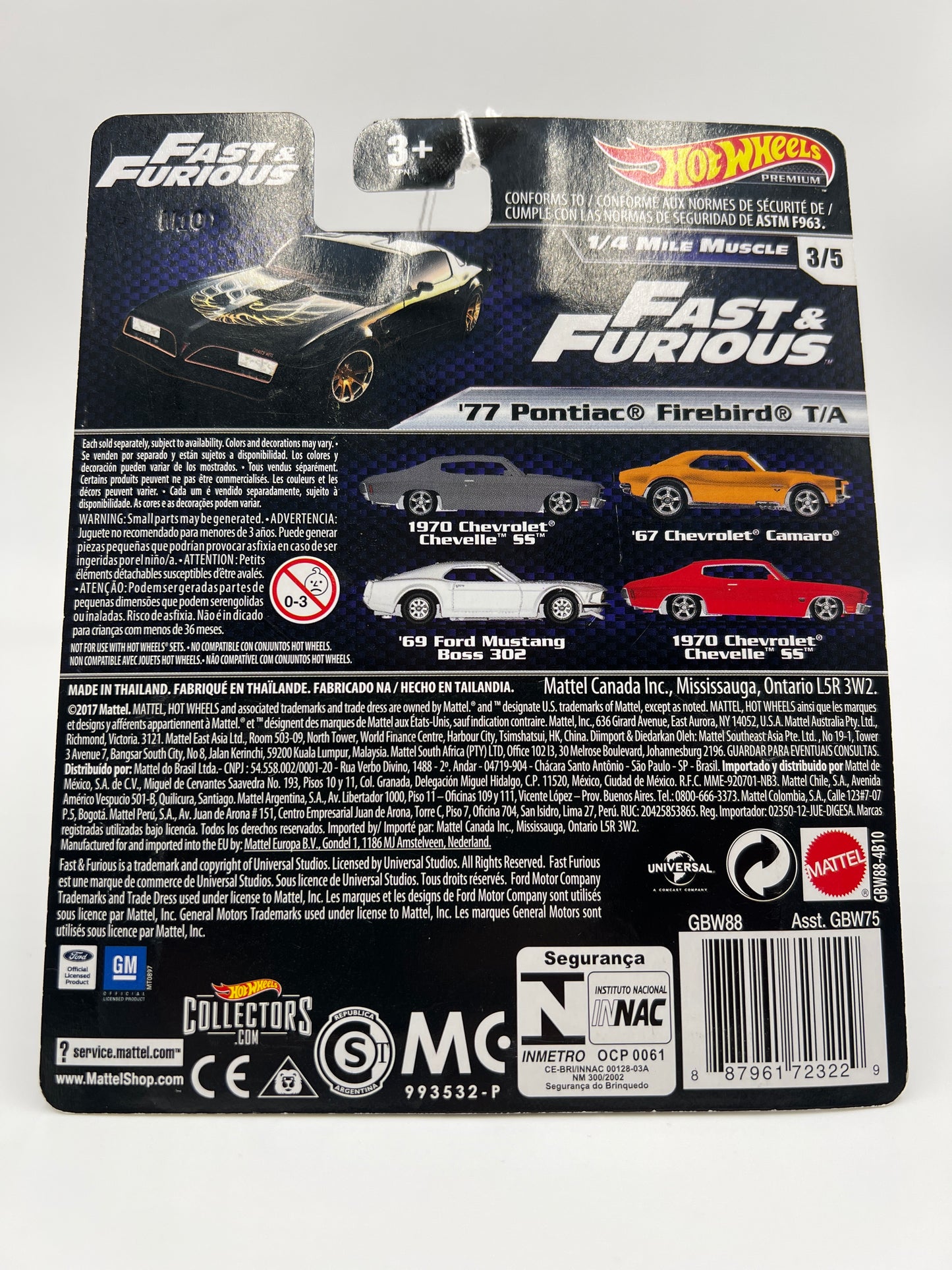 Hot Wheels Fast and Furious 1/4 Mile Muscle #3 77 Pontiac Firebird T/A Black Cracked Blister