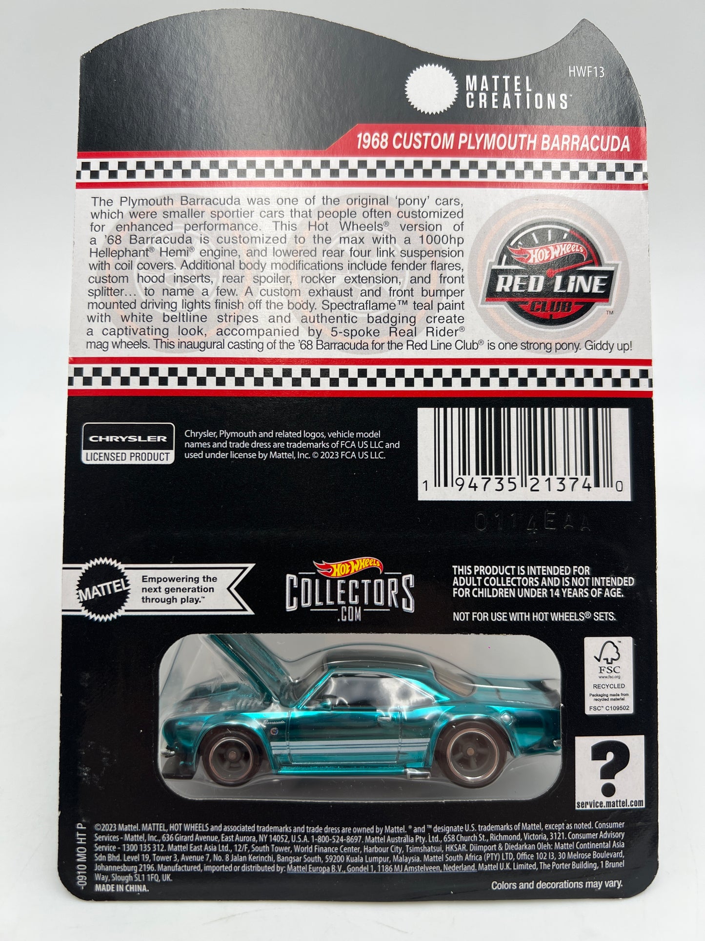 2024 Hot Wheels RLC 1968 Custom Plymouth Barracuda Light Blue W/Protector