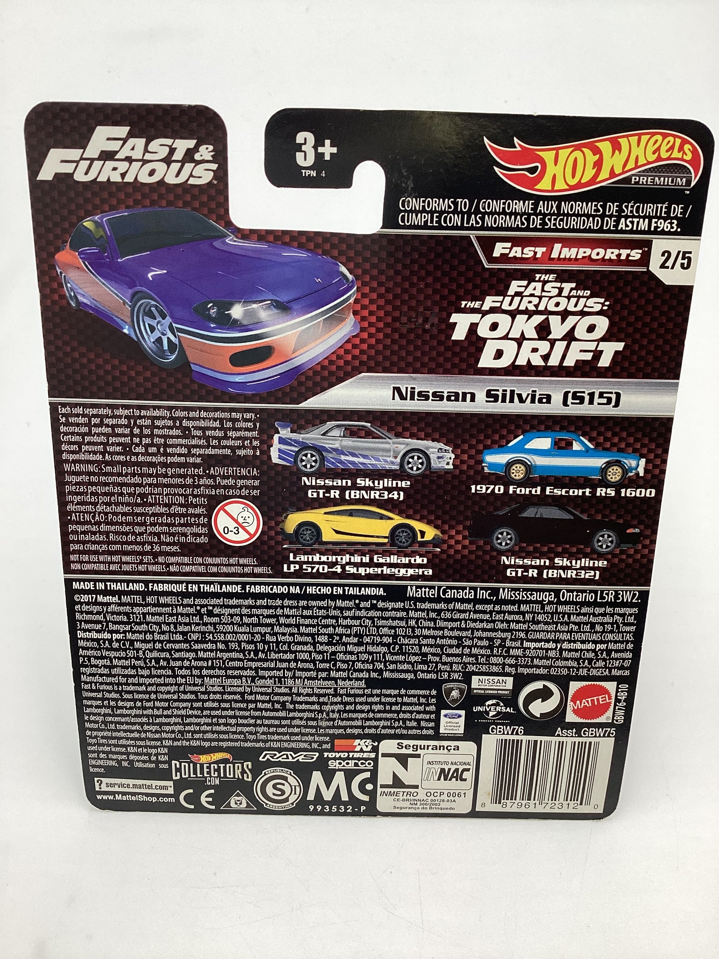 Hot Wheels Premium Fast & Furious Fast Imports #2 Nissan Silvia S15 Blue/Orange W/Protector