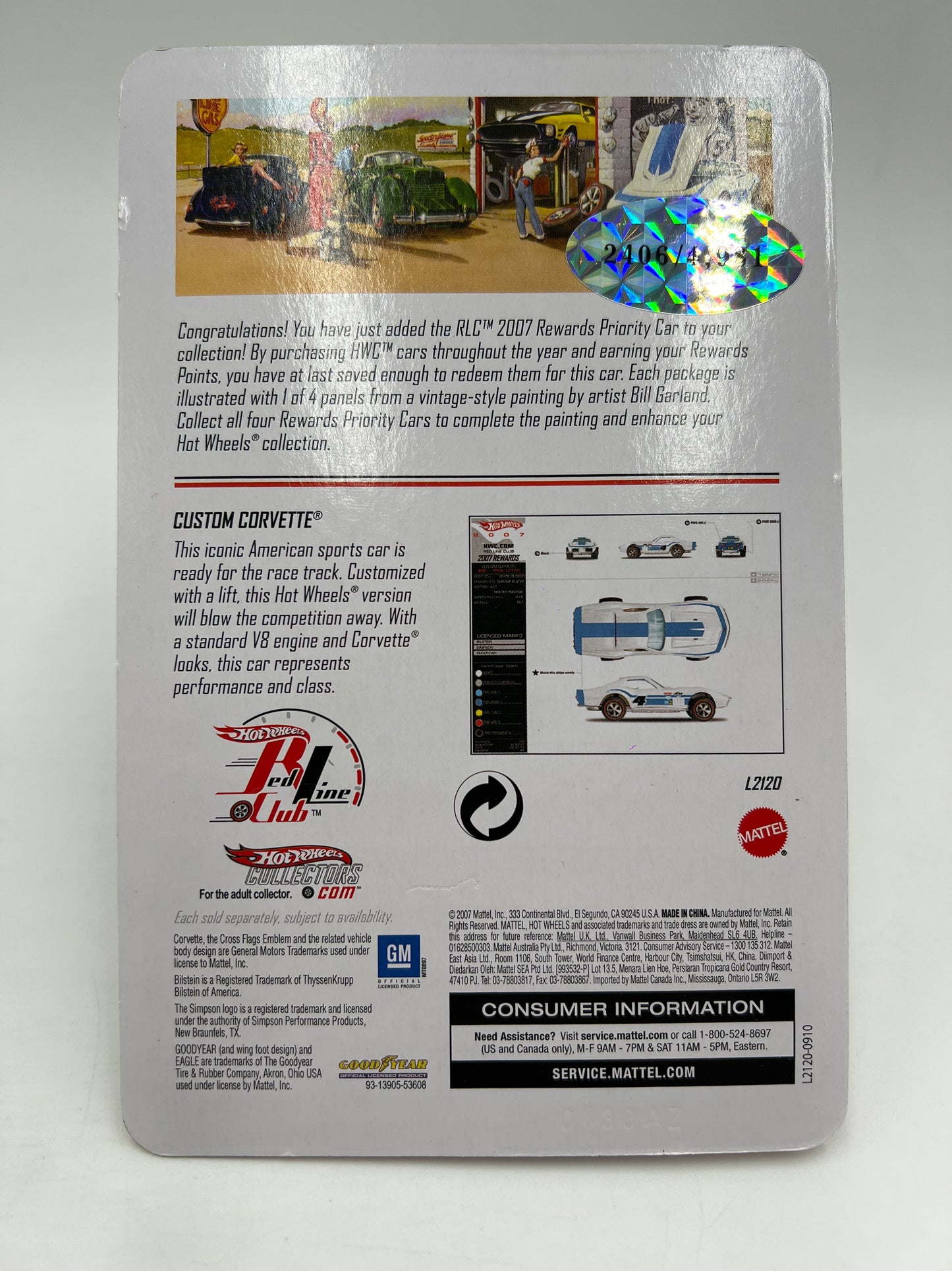 2007 Hot Wheels RLC Rewards Series #4 Custom Corvette White 2406/4981 W/Protector