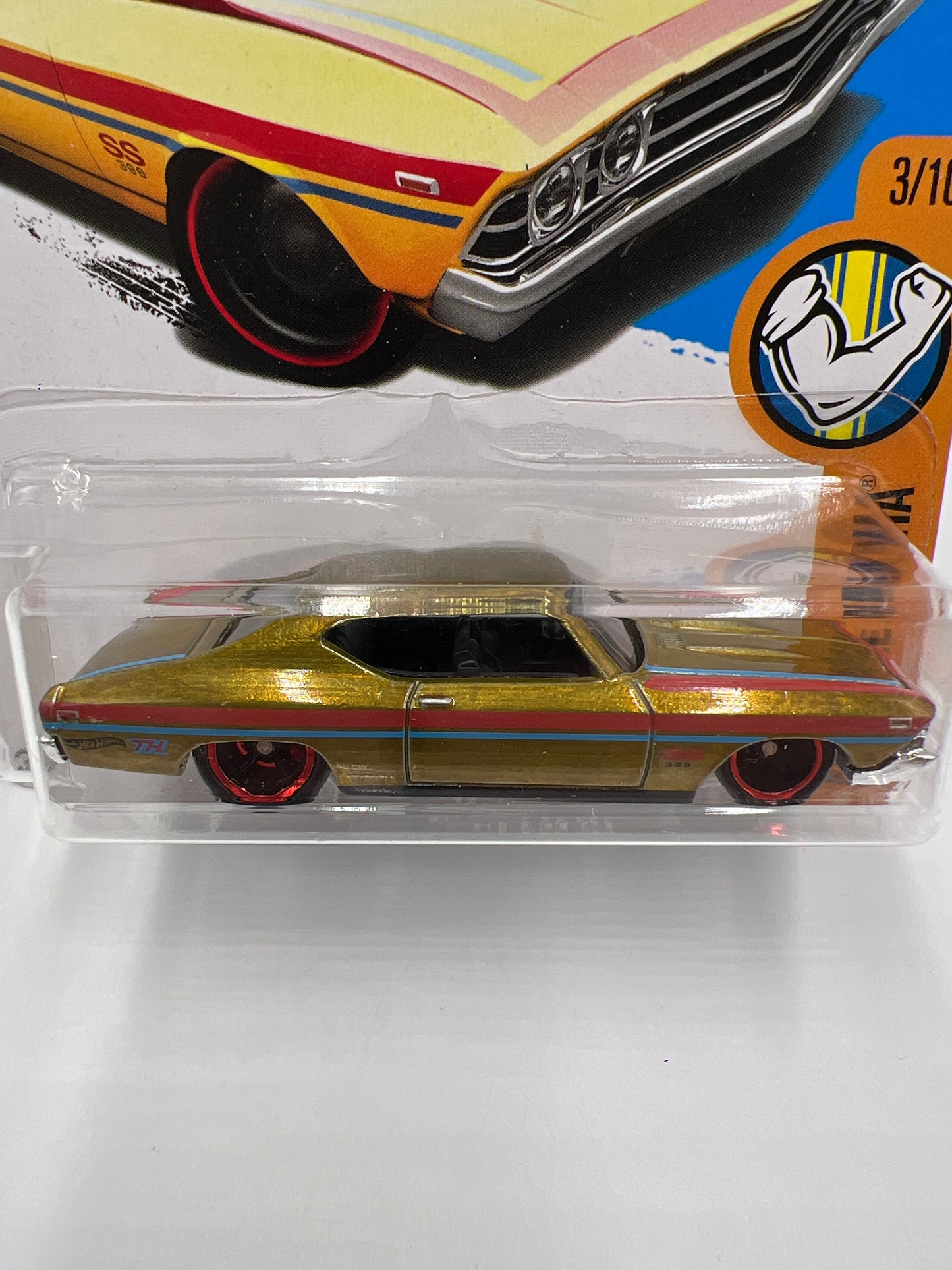 2017 Hot Wheels Super Treasure Hunt 69 Chevelle SS 396 Gold W/Protector