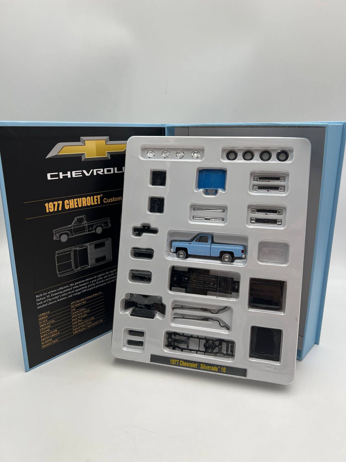 2026 M2 Machines 1/64 Shadow Box 1977 Chevrolet Silverado 10 Light Blue