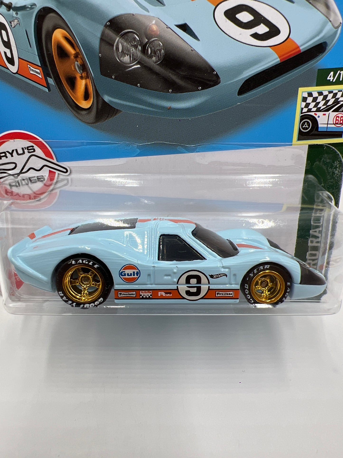 Hot Wheels 67 Ford GT40 Mk.IV Gulf Blue Wheel Swap Custom On Card W/Protector SR