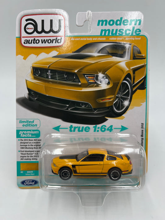 2025 Auto World Modern Muscle Release 1 Version A 2012 Ford Mustang Boss 302 Yellow 184E